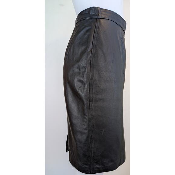 VTG 80s G-III Leather Pencil Skirt 7/8 Black Classic High Waist Back Slit Moto - Picture 3 of 8